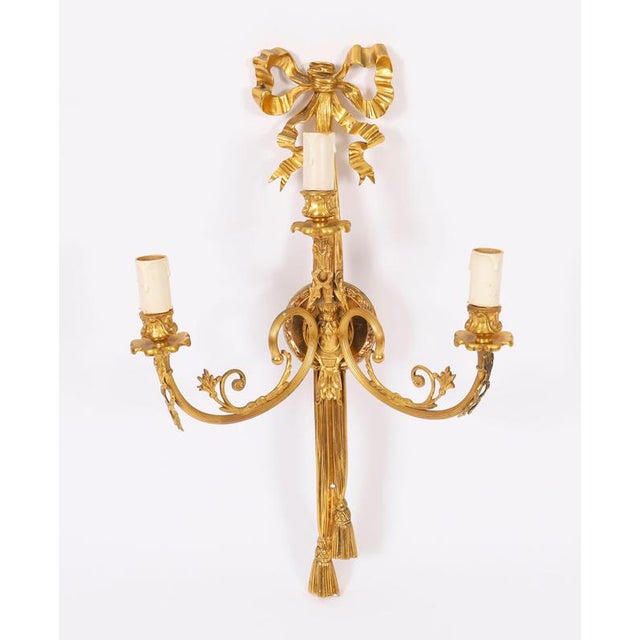 Antique 19th Century Ormolu 3-Branch Wall Sconces, Set of 4 For Sale - Image 9 of 11
