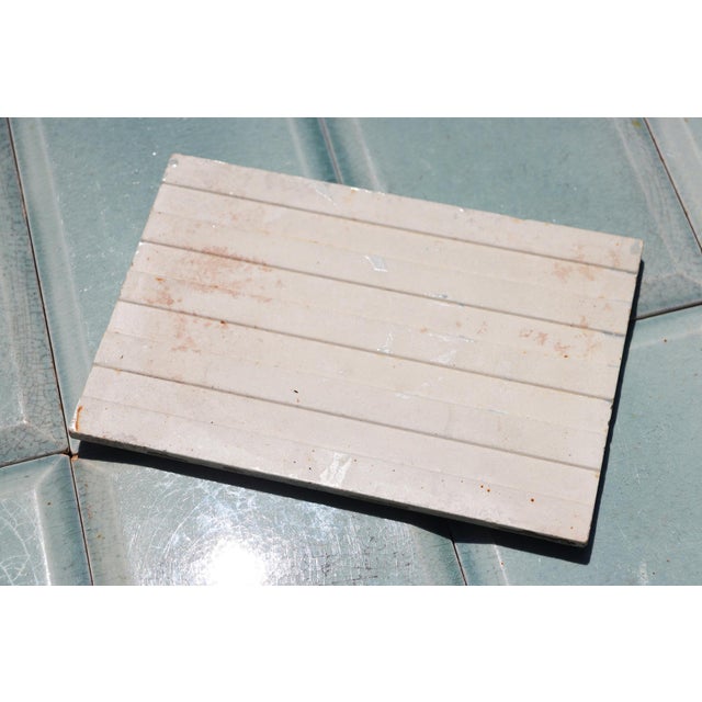 Antique 1920s Portuguese Art Deco Era Relief Tiles Set of 56 in Soft Seafoam Glaze For Sale - Image 18 of 18