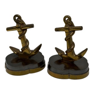 Vintage Nautical Brass Anchor Bookends For Sale