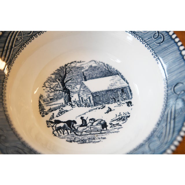 1950s Currier & Ives by Royal China Vintage Blue & White Transferware Bowls - Set of 4 For Sale - Image 4 of 6