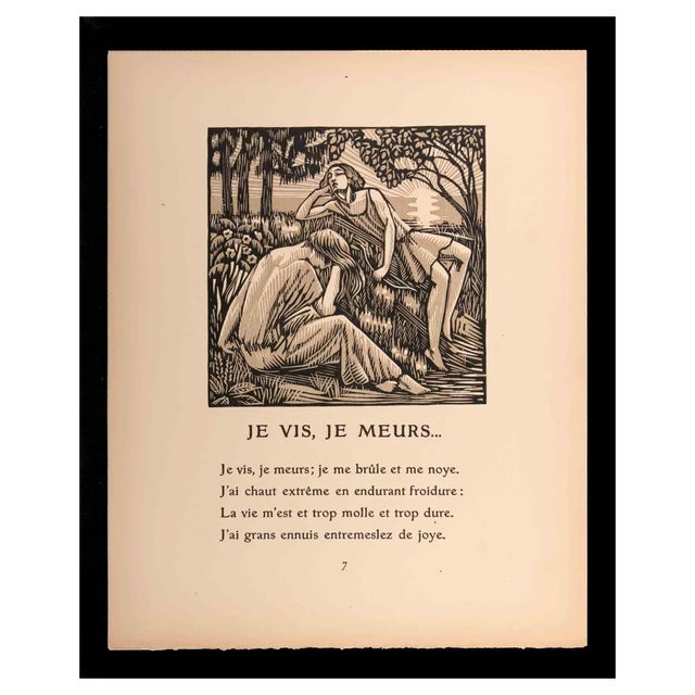 Raphael Drouart, Je Vis, Je Meurs, Original Woodcut Print, 20th-Century For Sale