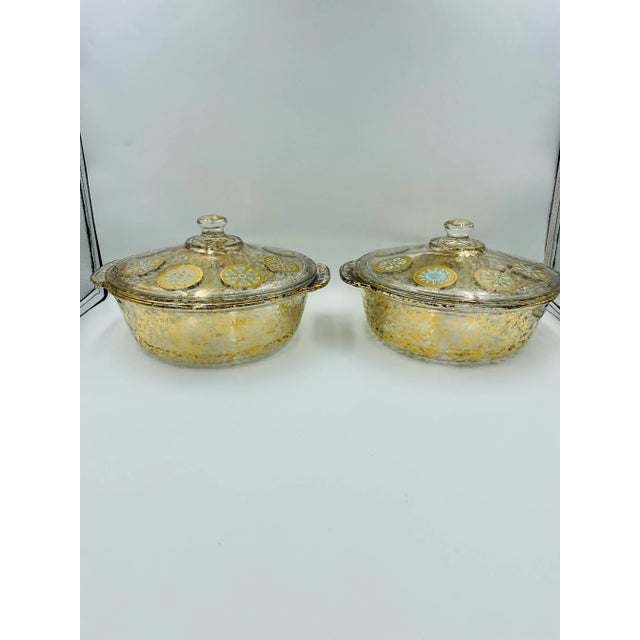 Mid 20th Century Gold Leaf Georges Briard Attributed Pair of Serving Bowls/Casseroles For Sale In Los Angeles - Image 6 of 12