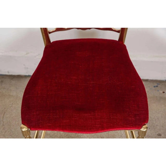 Metal Pair of 1960s Italian Brass Chiavari Side Chairs With Red Velvet Seats For Sale - Image 7 of 12