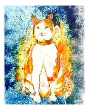 Martha Holden "Orange Tabby" Contemporary Modern Mixed-Media Painting on Paper