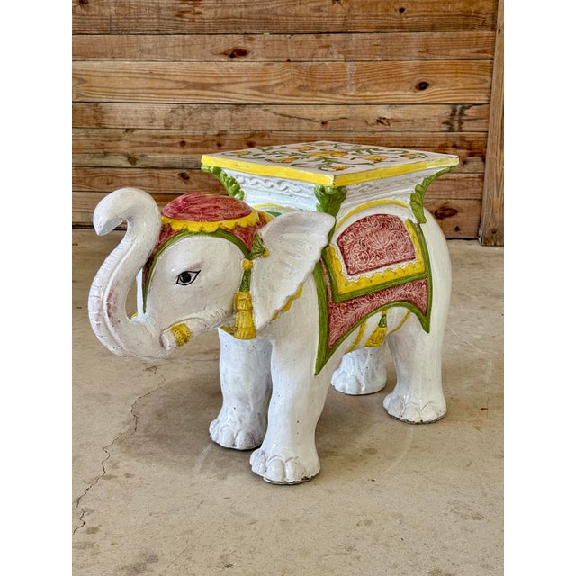 Mid-20th Century Regency Italian Terra Cotta Glazed Elephant Garden Seat or Side Table For Sale - Image 11 of 12
