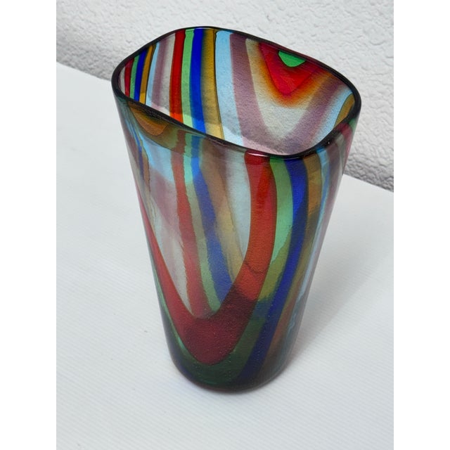 Adriano Dalla Valentina (1945-2019) Murano Glass Striped Vase For Sale - Image 4 of 12