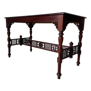 Vintage Chinese Carved Solid Mahogany Console Table With Latticework Details For Sale