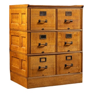 Early 20th Century Quartersawn Oak Three-Section Modular File Cabinet For Sale