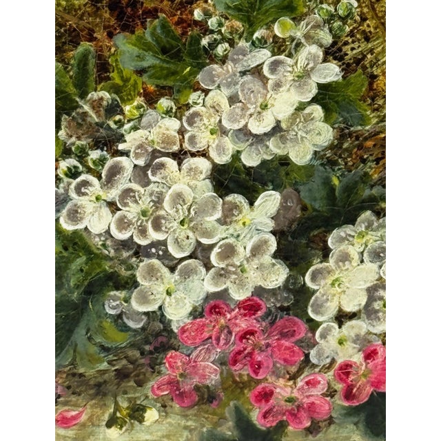 Antique Victorian Still Life Oil Painting by Oliver Clare, Signed Floral Blossom & Bird’s Nest With Blue Eggs, c.1880, Ornate Gilt Frame For Sale - Image 11 of 18