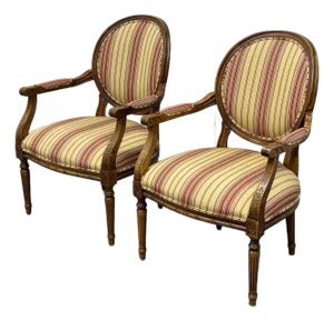 Ethan Allen Francesca French Louis XVI Upholstered Armchairs, Pair