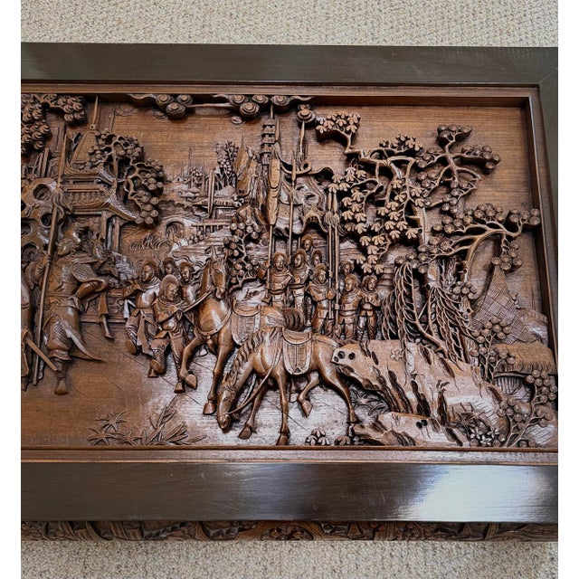 Wood Mid 20th Century Asian Hand-Carved Solid Teak Coffee Table - Glass Top, For Sale - Image 7 of 12