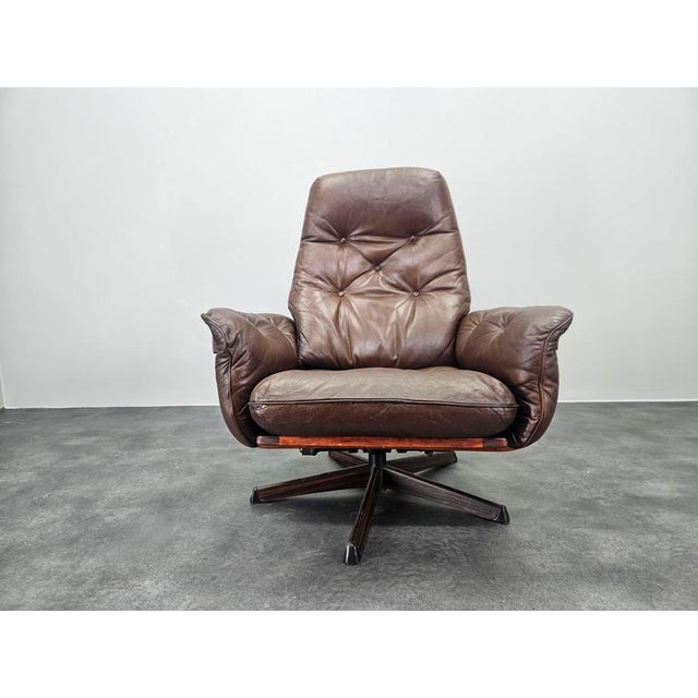 Vintage Swivel Chair in Leather and Wood from Göte Möbler, Sweden, 1960s For Sale - Image 11 of 15
