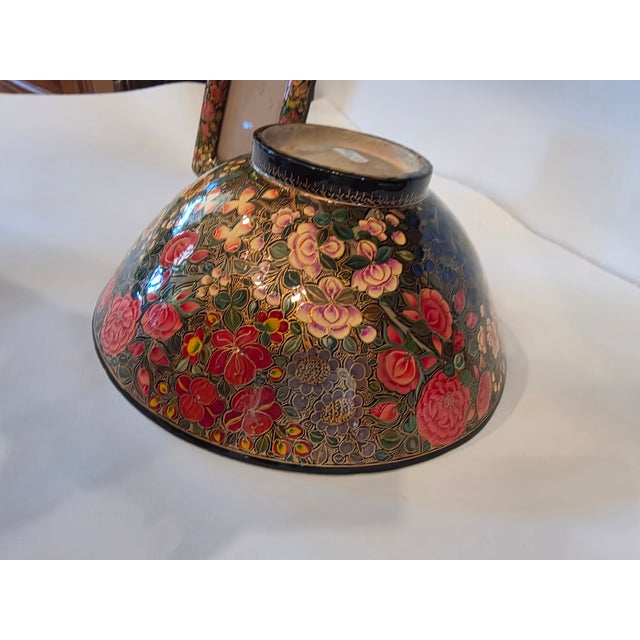 Large Kashmiri Laquerware Papier Mache Bowl and Picture Frame For Sale - Image 4 of 12
