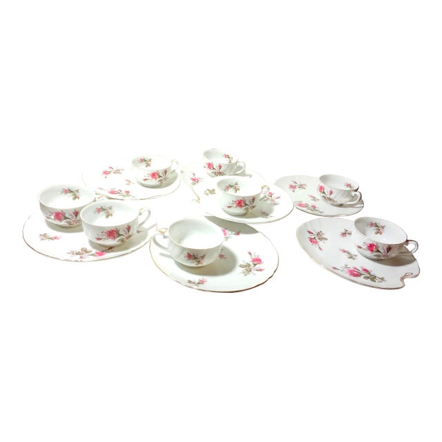 1940s Bella Rose China Snack Plates and Cups Set- 14 Pieces For Sale