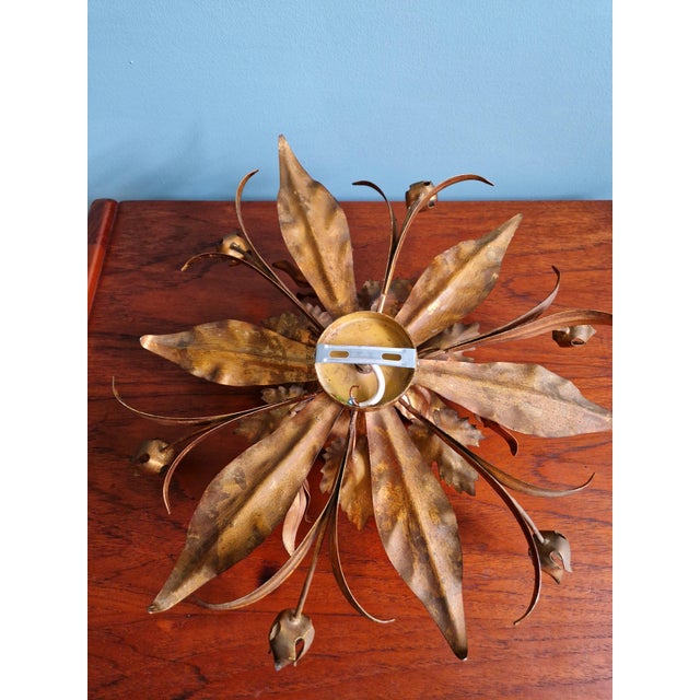 Floral Ceiling Light in Gilded Metal, Italy, 1970s For Sale - Image 14 of 15