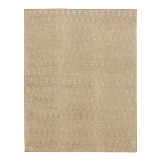 Contemporary Block Print Floral Beige Natural Silk Rug by Rug & Kilim, India For Sale