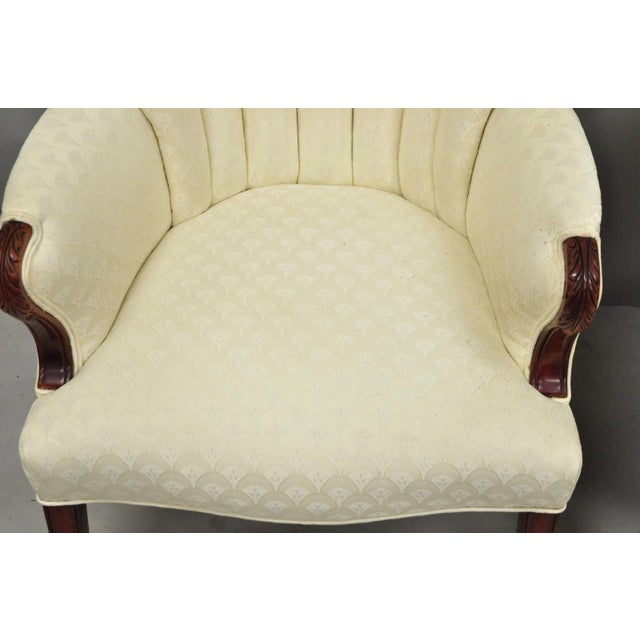 Vintage French Art Deco Style Channel Wingback Mahogany Lounge Arm Chairs - Pair For Sale - Image 9 of 16