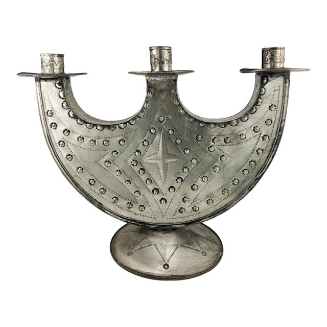 Mid 20th Century Mexican Tin Candleholder – Hand-Punched Folk Art From the Jonathan Parks Estate, Santa Fe For Sale