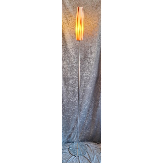 Vintage Floor Lamp with Chrome-Plated Metal Frame and Red and White Glass Shade, 1990s For Sale - Image 4 of 11