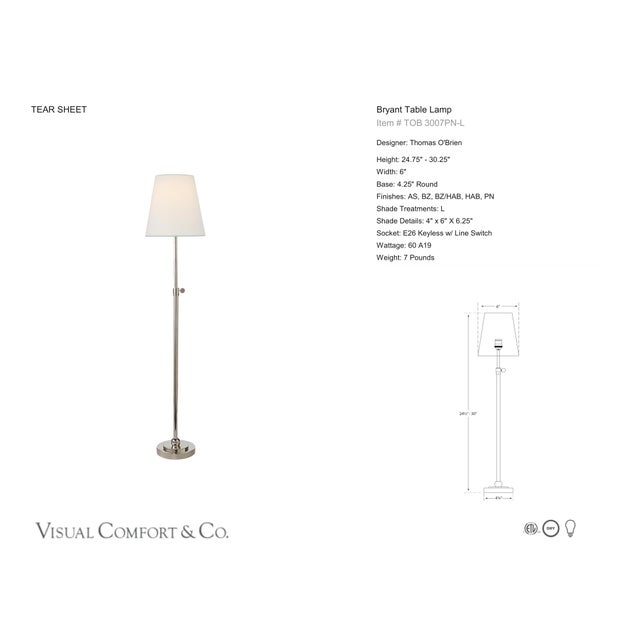 Thomas O'Brien by Visual Comfort Signature Bryant Table Lamp in Polished Nickel with Linen Shade Designer: Thomas O'Brien...