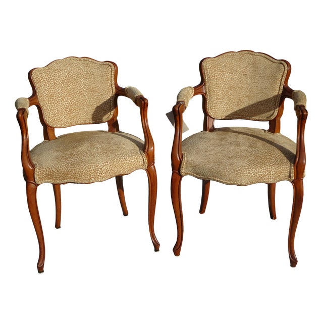 Louis XV Armchairs in Beige Giraffe-Style Fabrics, 1950s, Set of 2 For Sale