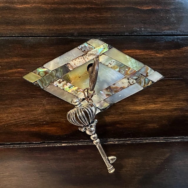 Victorian 19th Century Victorian English Rosewood Inlaid Abalone Writing Box Lap Desk For Sale - Image 3 of 16