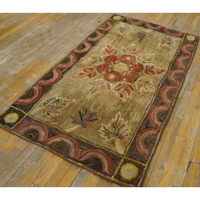 American Extraordinary Brown and Red Maroon Color Floral Bouquet Pattern Antique American Hooked Rug For Sale - Image 3 of 15