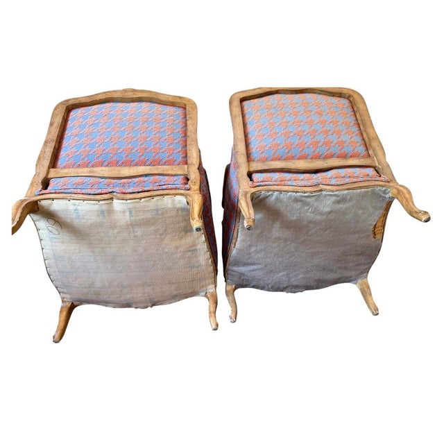Vintage French Country Bergère Chairs in Red and Blue Houndstooth, a Pair For Sale - Image 11 of 11