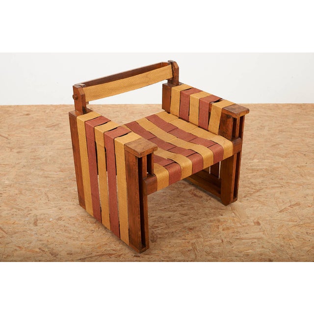 Viennese Armchair in Wooden Construction and Upholstered with Beige Red Linen Bands For Sale - Image 12 of 15