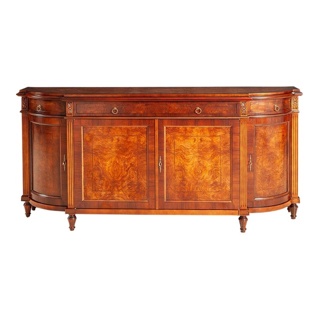 Italian Walnut Burl Serpentine Sideboard With Curved Doors For Sale