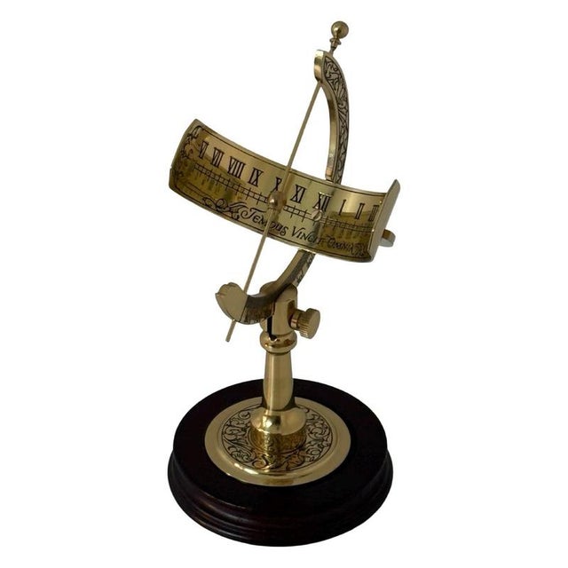 Equatorial Sundial in Gold-Plated Brass on Wooden Mount from Franklin Mint, 1987 For Sale - Image 6 of 6