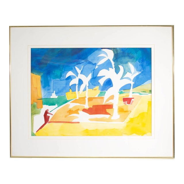1999 Abstract Watercolor of Palm Trees by Norma Jean Bruckner For Sale