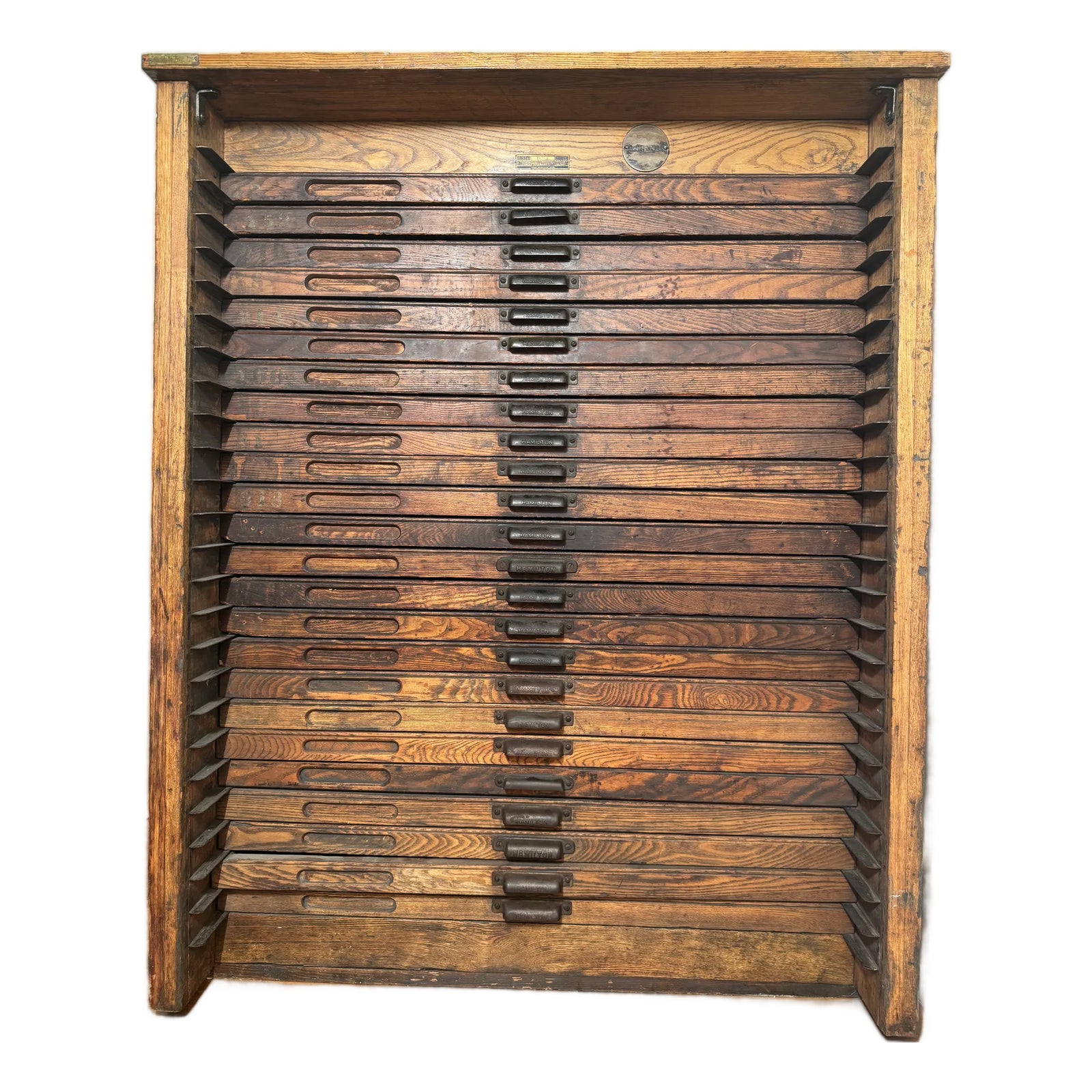 Antique Hamilton 24 Drawer Printer’s Flat File Industrial Cabinet C ...