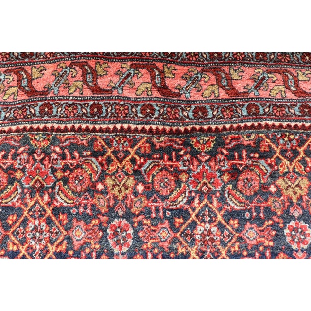Antique Persian Bidjar Medallion Designed Carpet With Blue's, Red, and Pink For Sale In Atlanta - Image 6 of 10