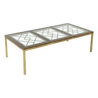 1980s Vintage Mastercraft Style Huge Fretwork Brass Glass Dark Wood Extension Dining Room Table For Sale