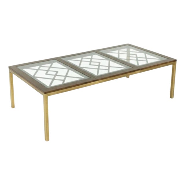 1980s Vintage Mastercraft Style Huge Fretwork Brass Glass Dark Wood Extension Dining Room Table For Sale