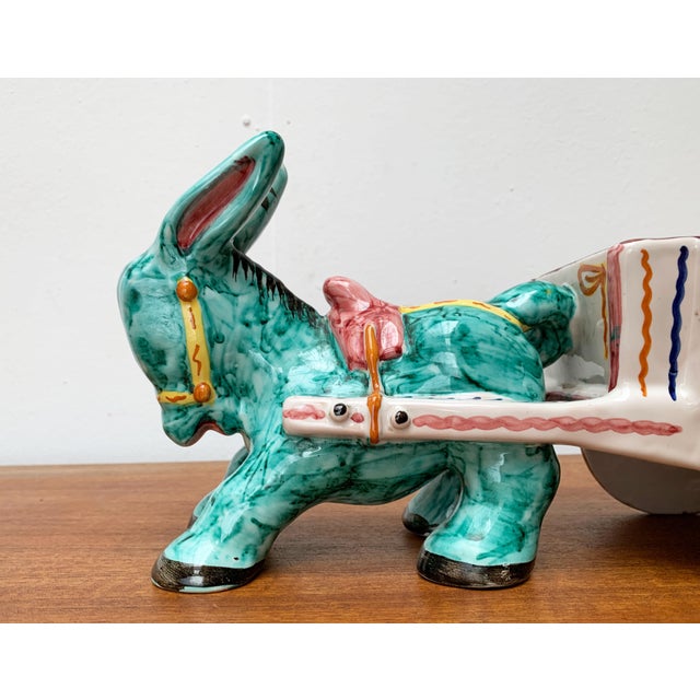 Vintage Italian Handpainted Donkey with Cart Bowl Sculpture from Deruta, Italy For Sale - Image 11 of 18