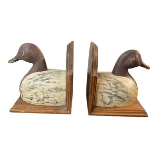 1980s Sarreid Ltd. Wooden Duck Bookends - a Pair For Sale