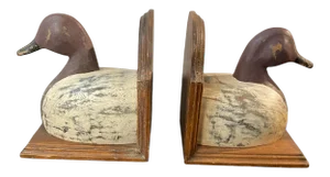 1980s Sarreid Ltd. Wooden Duck Bookends - a Pair
