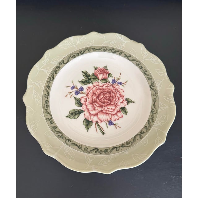 Early 21st Century Sage Green With Flowers “Vintage Garden” Plates- Set of 4 For Sale - Image 9 of 12