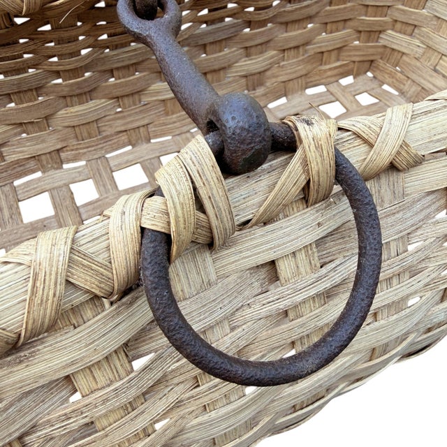 Hand-Woven Oak Splint Basket With Horse Bit Handle by Elizabeth Worley For Sale - Image 10 of 13
