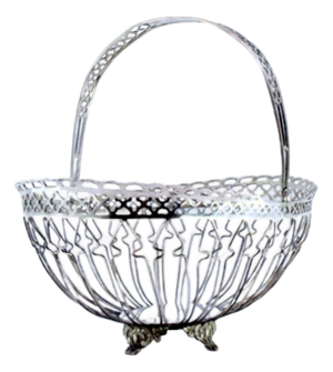 Silver Wire Rack Fruit Basket with Hinged Handle and Feet