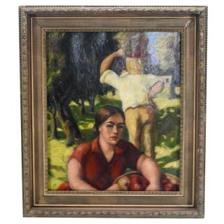 Early 19th Century Oil on Canvas Apple Orchard For Sale