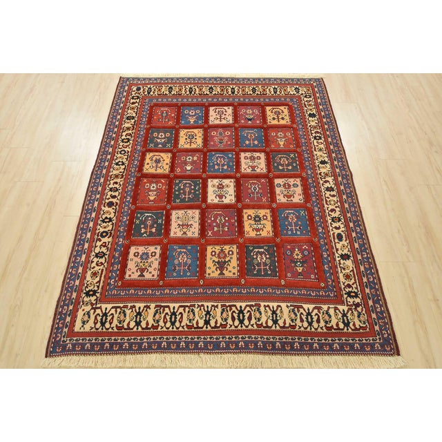 Cabin Gabbeh Rug 5′ X 6’4” Red Wool Vintage Tribal Hand-Knotted Oriental Carpet For Sale - Image 3 of 14