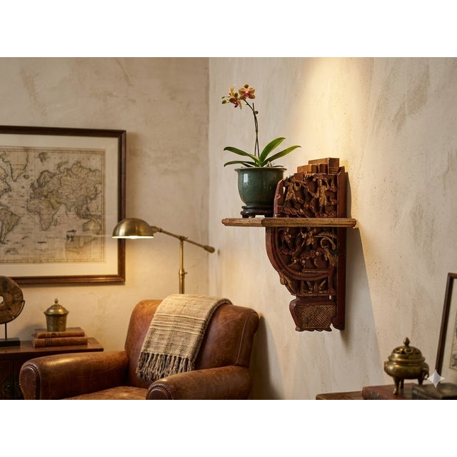 Vintage Corbel Corner Wood Red Gold Carving Wall Hanging Art Plaque For Sale In San Francisco - Image 6 of 9