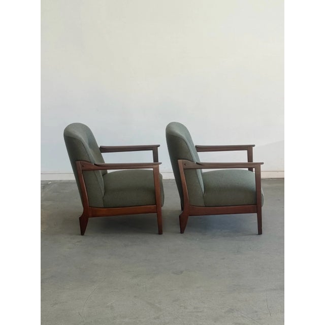 Green 1960s Sculpted Walnut Lounge Chairs - Pair For Sale - Image 8 of 9
