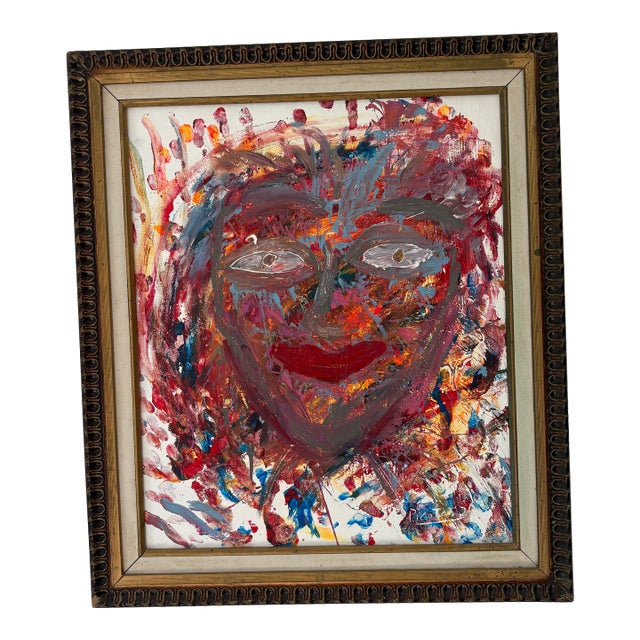 Interesting Abstract Portrait on Canvas - Signed For Sale