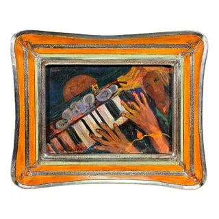 Sirio Pellegrini, The Pianist, Oil on Cardboard Painting, Framed For Sale