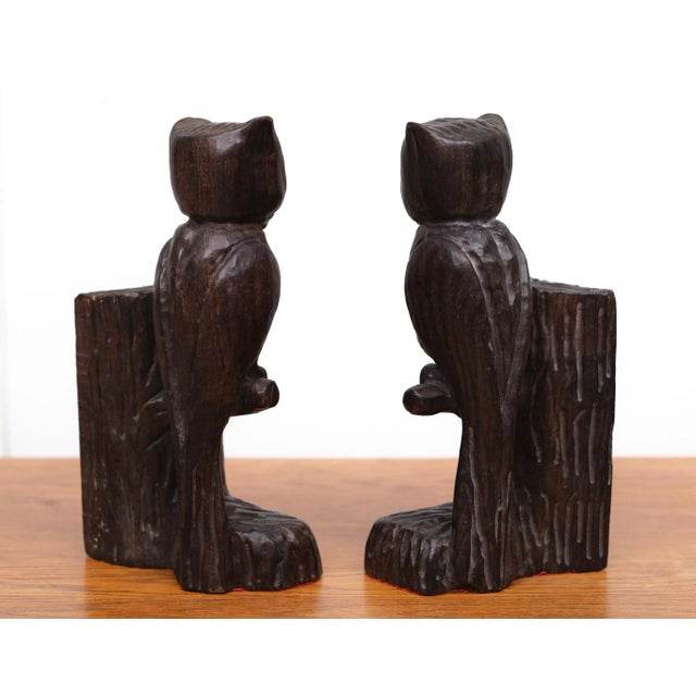 Black Vintage Wood Owl Bookends, Spain, 1960s, Set of 2 For Sale - Image 8 of 10