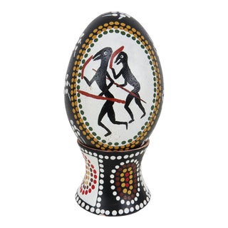 1980s Australian Hand Painted Signed Emu Egg by Aboriginal Artist "Kangaroo" For Sale